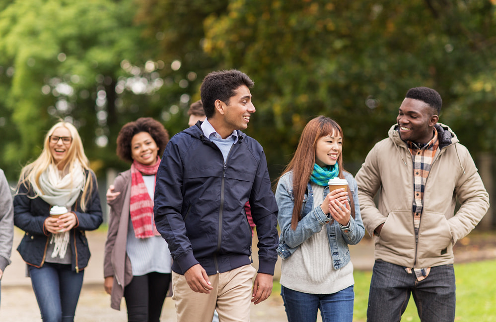 International students on university campus young students on a university campus