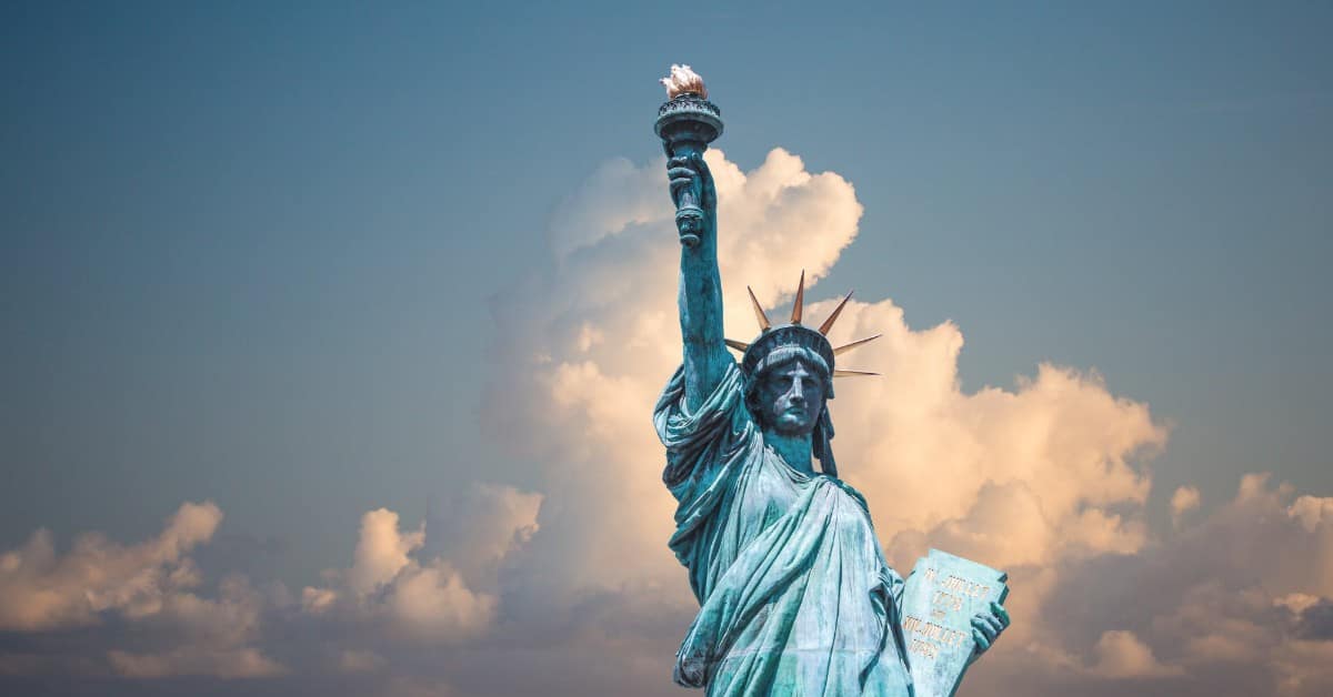 Statue of Liberty located in Ellis Island which was one of the busiest US port of entry before air travel