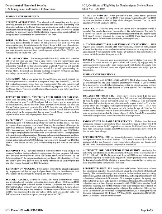 Page 3 of the Form I-20 Page 3 of the Form I-20