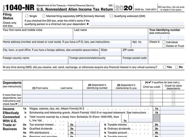 1040NR for international student tax return