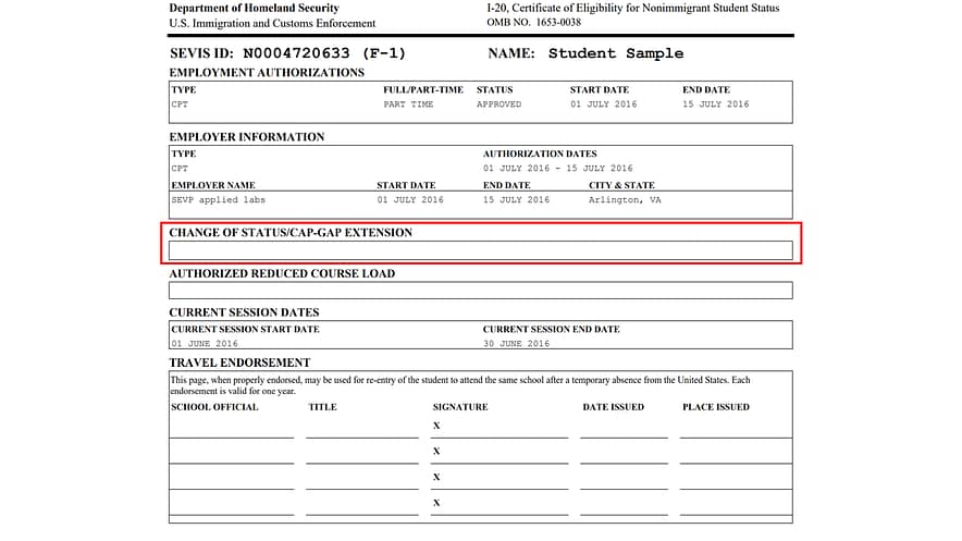 Slide12 The section for cap gap extension on page 2 of the Form I-20 will be updatd with the comment