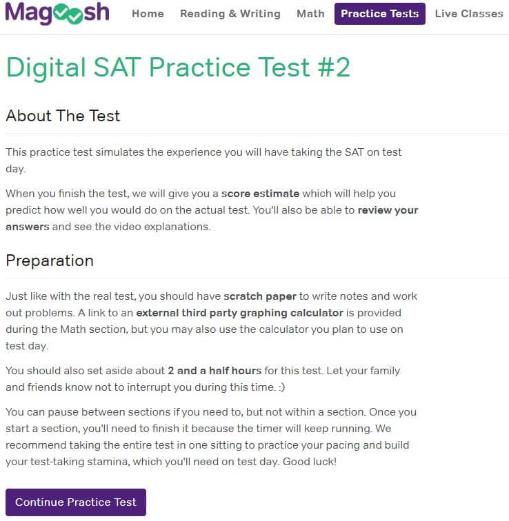 Magoosh Digital SAT sample full-length practice test