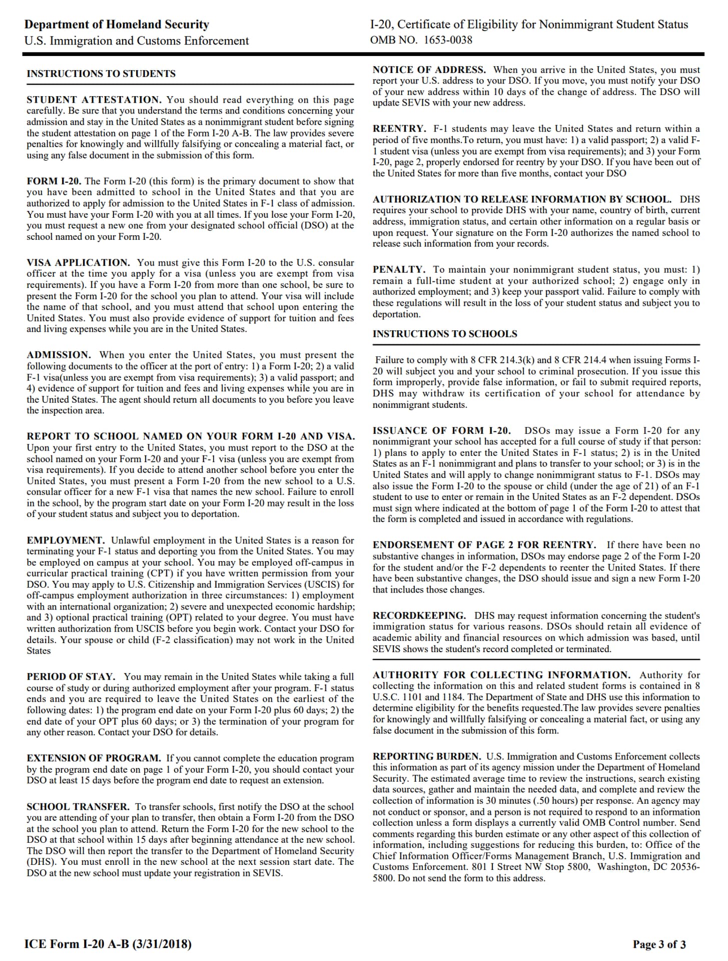 Page 3 of the Form I-20