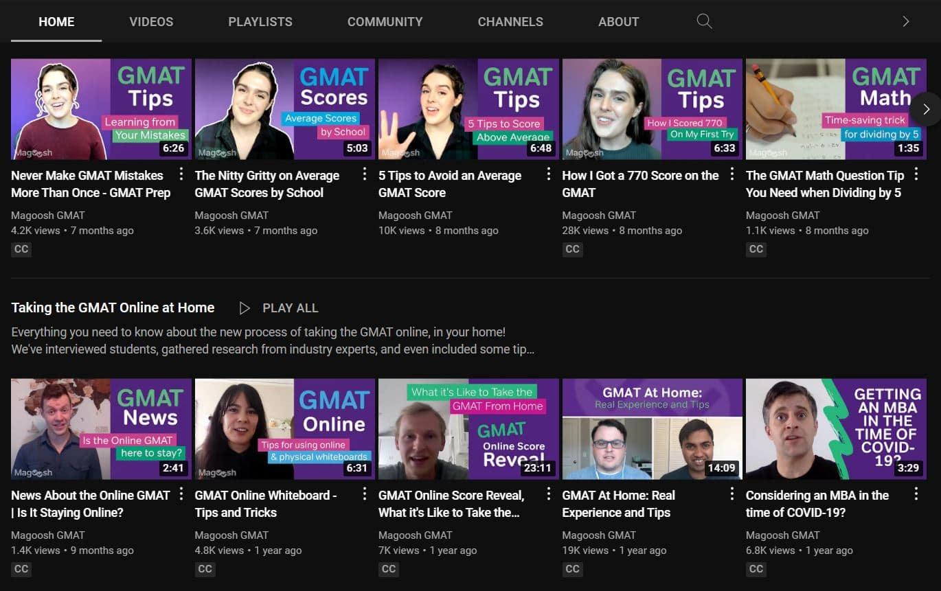 YouTube channel of Magoosh GMAT Prep Course