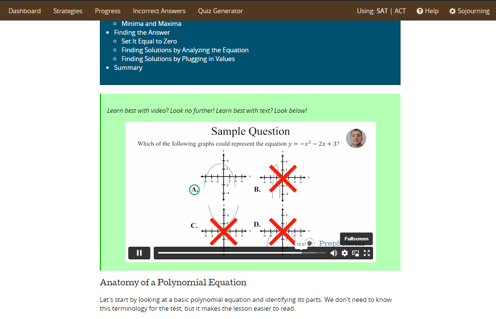 PrepScholar ACT Video lesson on the Math Section